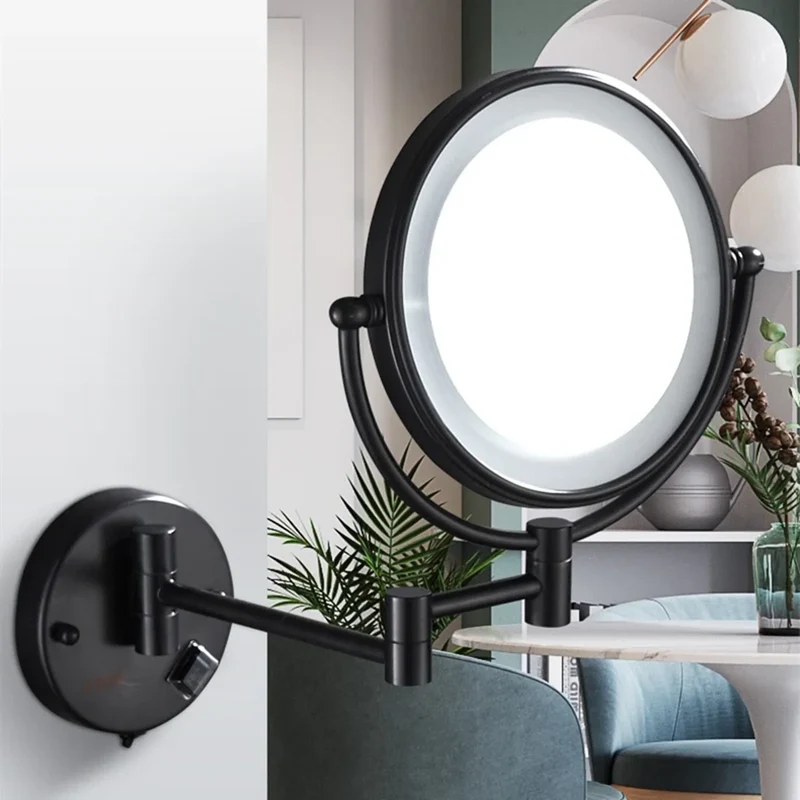 Miroir Pivotant Mural LED Noir - Grossissement x10 & Bras Extensible