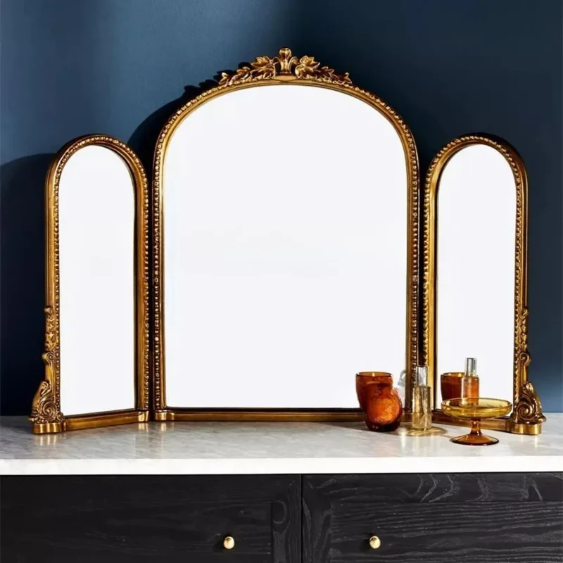 Miroir Vintage Triptyque Doré pour Coiffeuse GLORIA 80x60 cm