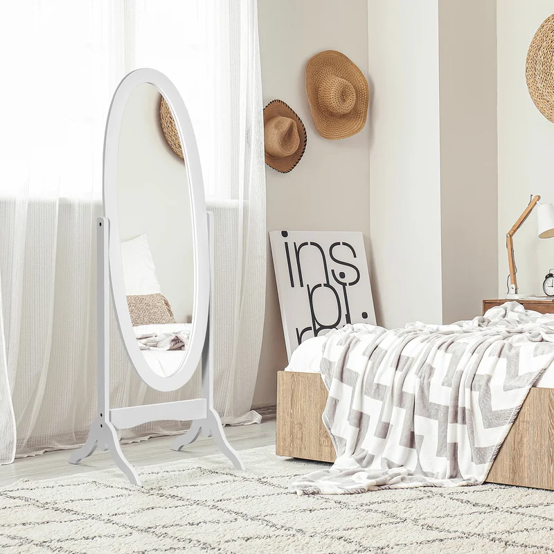 Psyché Miroir Ovale sur Pied Inclinable Blanc 147 cm