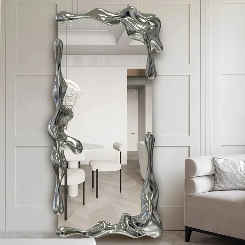 Miroir Argenté MERCURIA - Cadre Sculptural Effet Métal Liquide
