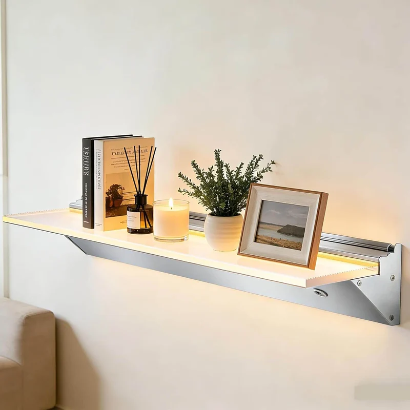 SONNI LED Wandregale 50cm Glasboden Regal mit LED-Beleuchtung für Wohnzimmer, Bar, Eingang Lagerregal aus Aluminium und 8 mm abnehmbares Glas, 3 Farbe modi, sensorgesteuert