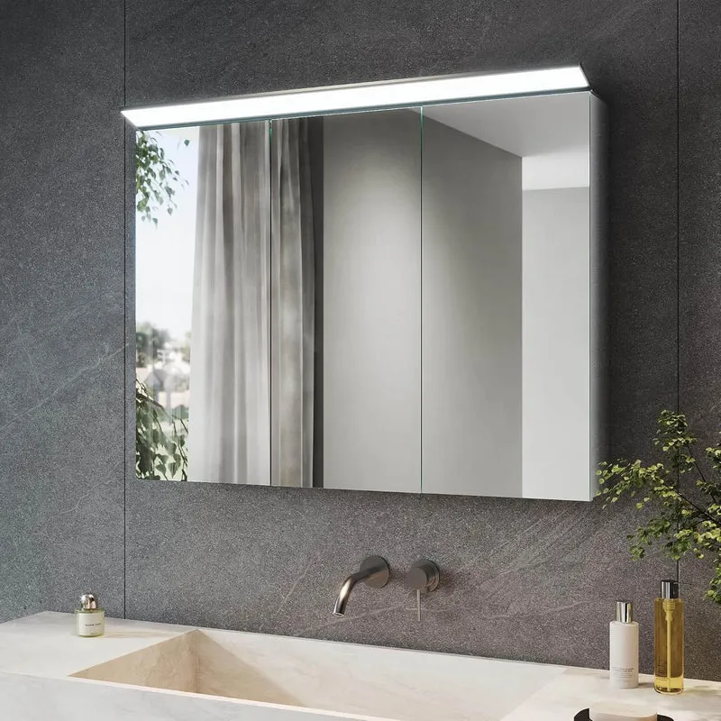 SONNI Spiegelschrank Bad mit Beleuchtung 80 x 60 cm, Edelstahl Medizinschrank IP44 Wasserciht, Spiegelleuchte mit Kaltweißem Licht und Wandschalter für Badezimmer