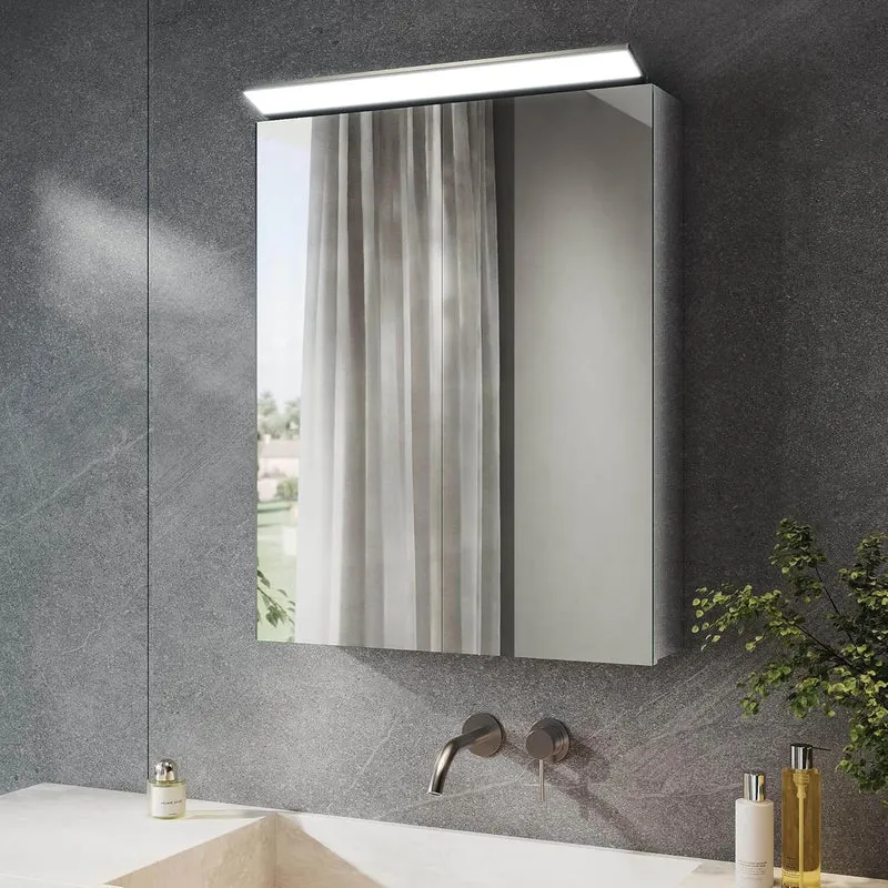 SONNI Spiegelschrank Bad mit Beleuchtung 52 x 65 cm, Edelstahl Medizinschrank IP44 Wasserciht, Spiegelleuchte mit Kaltweißem Licht und Wandschalter für Badezimmer