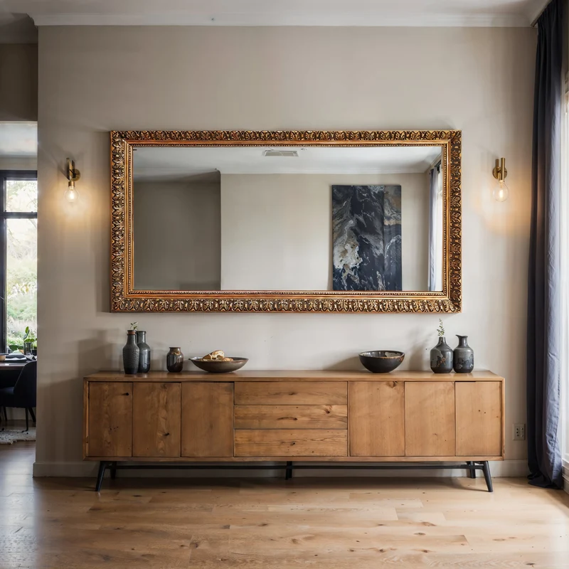 Aged Gold & Dark Baroque Full-Length Wall Mirror – Hand-Carved Floral Frame | Rustic Gold Flourish