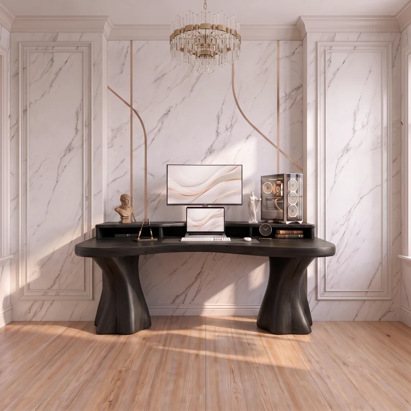 Rustic Solid Wood Desk With Tree Trunk Inspired Legs For Home Office SINLSADE220