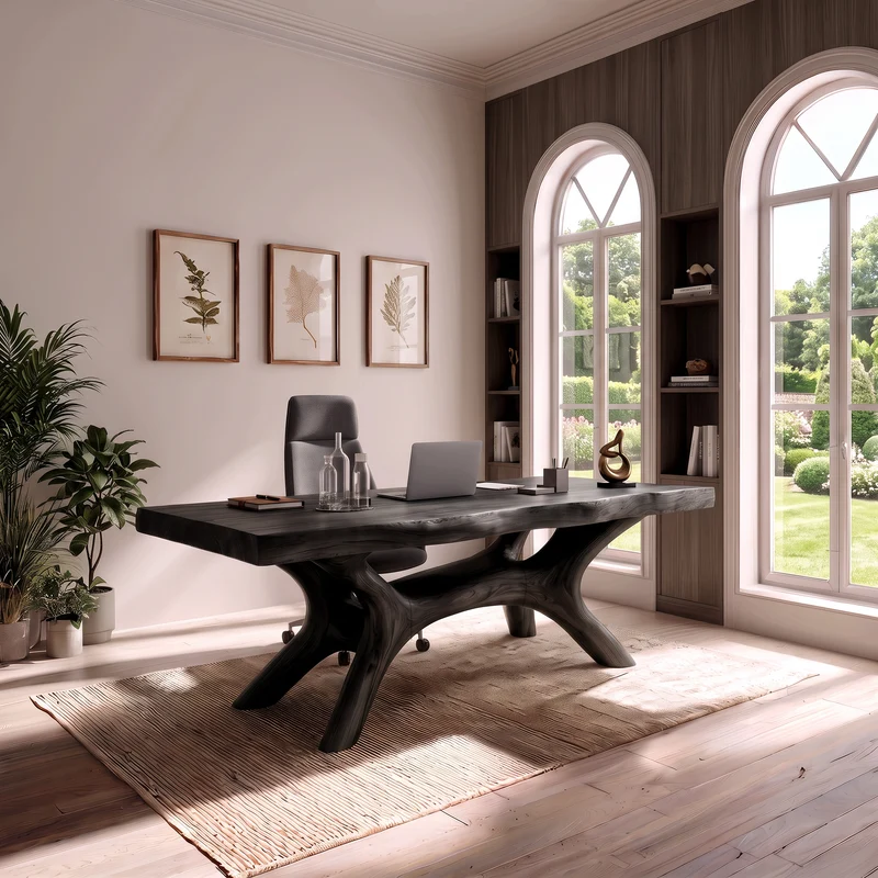 Rustic Dark Office Desk With Sculptural Arch Legs For Home Office SINLSADE211