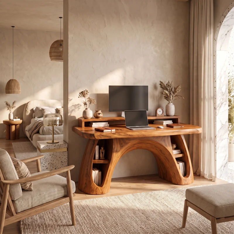 Contemporary Office Desk With Raised Monitor Platform For Workspace SINLSADE223