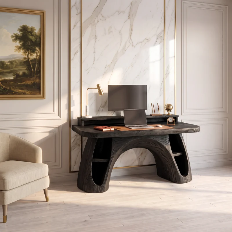 Contemporary Office Desk With Raised Monitor Platform For Workspace SINLSADE223