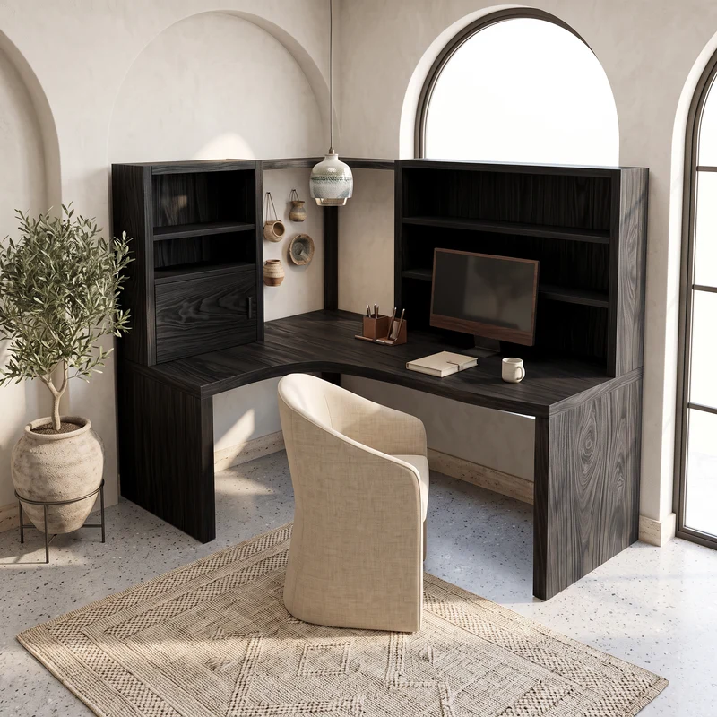 Contemporary Corner Desk With Built In Bookcase For Workspace SINLSADE199