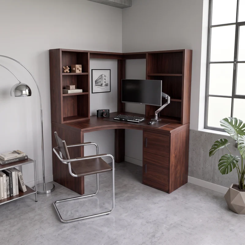 Modern Bookcase Desk With Integrated Upper Shelving For Study Room SINLSADE200