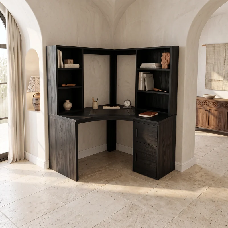 Modern Bookcase Desk With Integrated Upper Shelving For Study Room SINLSADE200