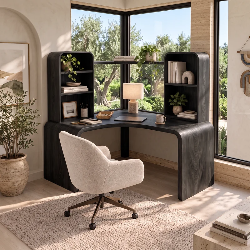 Contemporary Computer Desk With Corner Bookcase For Workspace SINLSADE202