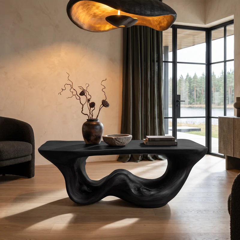 Organic Modern Coffee Table With Seamless Curved Base For Living Room SINLHACF435