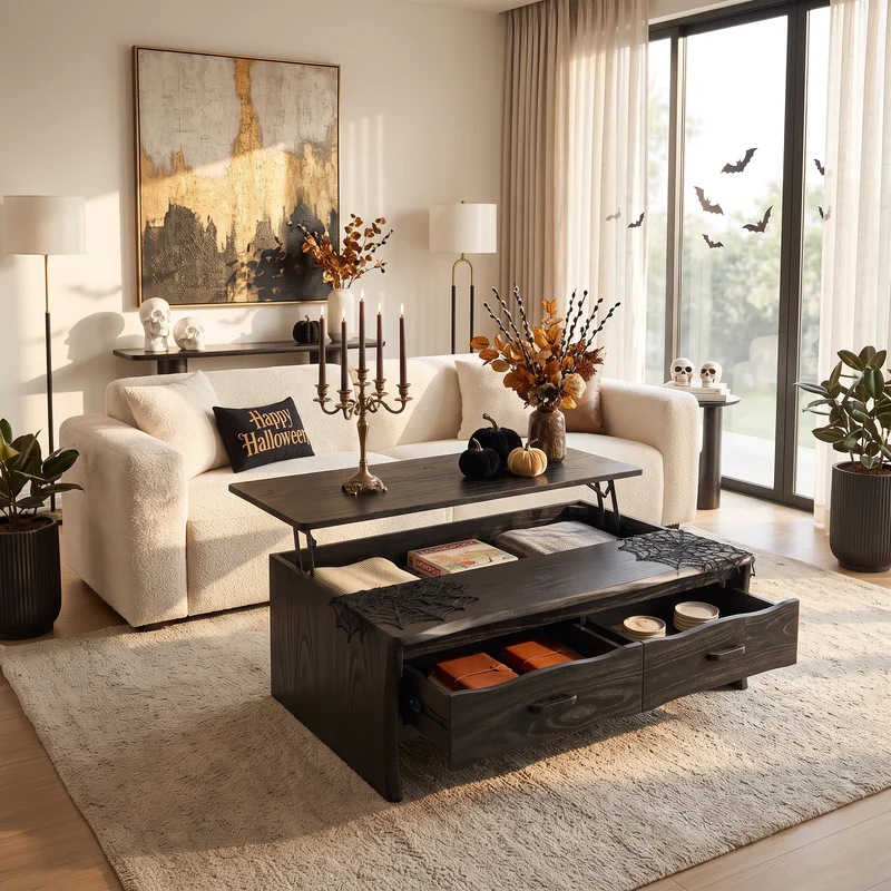 Contemporary Halloween Lift Top Coffee Table City Apartment SILDTTRCF168