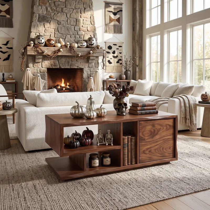Rustic Halloween Storage Coffee Table Family Room SILDTTRCF159