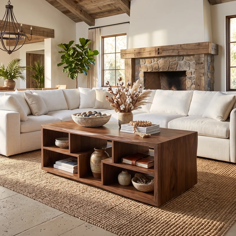 Rustic Storage Coffee Table Modern Farmhouse SILDTTRCF150