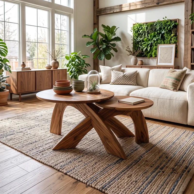 Mid Century Round Coffee Table Biophilic Living Room SILDTTRCF147