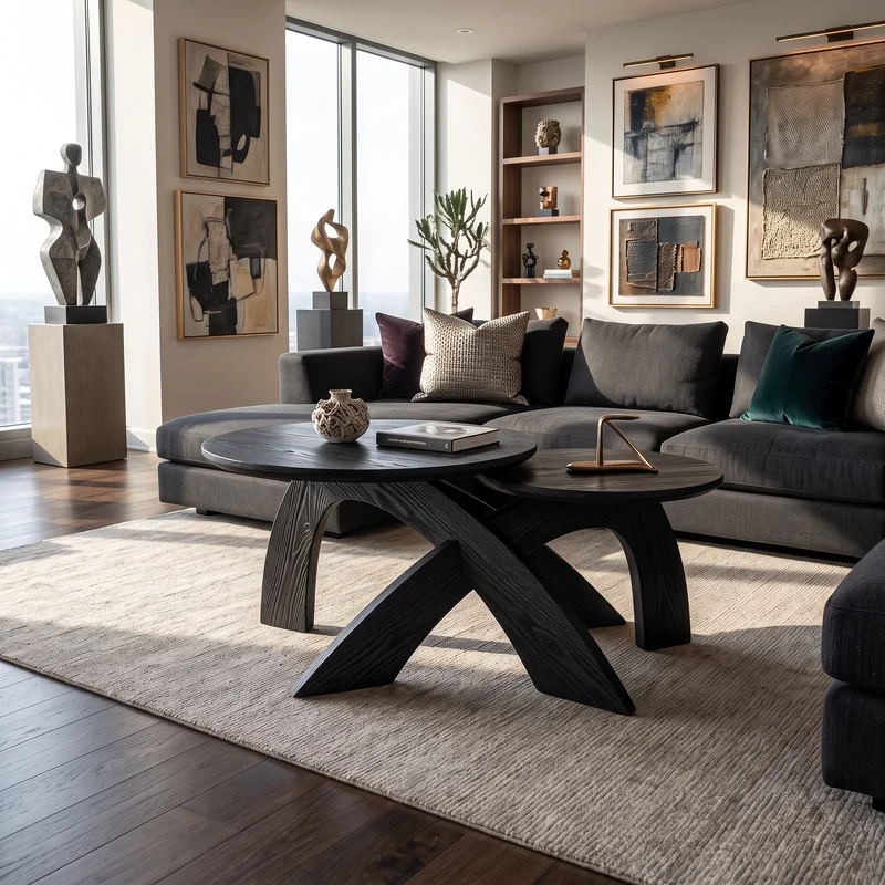 Mid Century Round Coffee Table Biophilic Living Room SILDTTRCF147