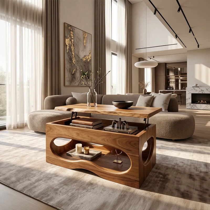 Organic Modern Lift Top Coffee Table Luxury Living Room SILDTTRCF135