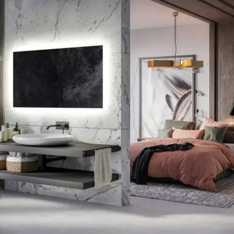 Miroir Salle de Bain Sur Mesure LED, Bluetooth & Horloge