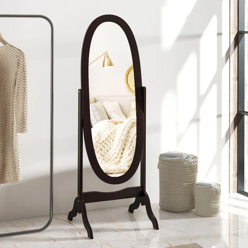 Miroir Psyché Bois Ovale ÉLÉGANCE – 147 cm Café Inclinable
