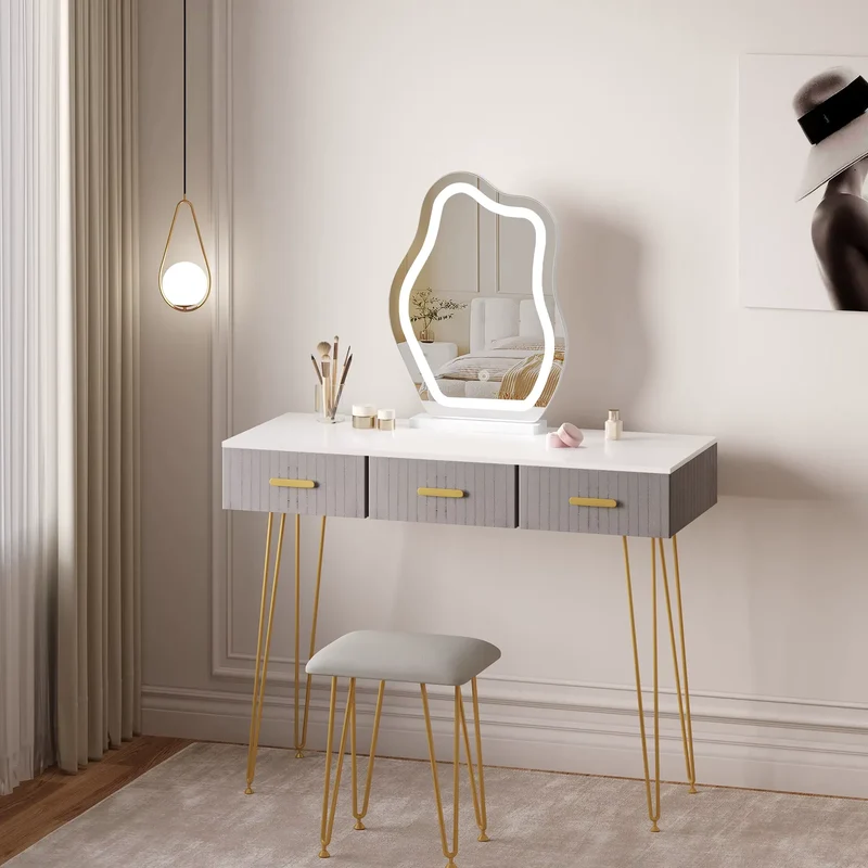 Miroir Nuage LED à Forme Asymétrique, Éclairage 3 Couleurs et USB