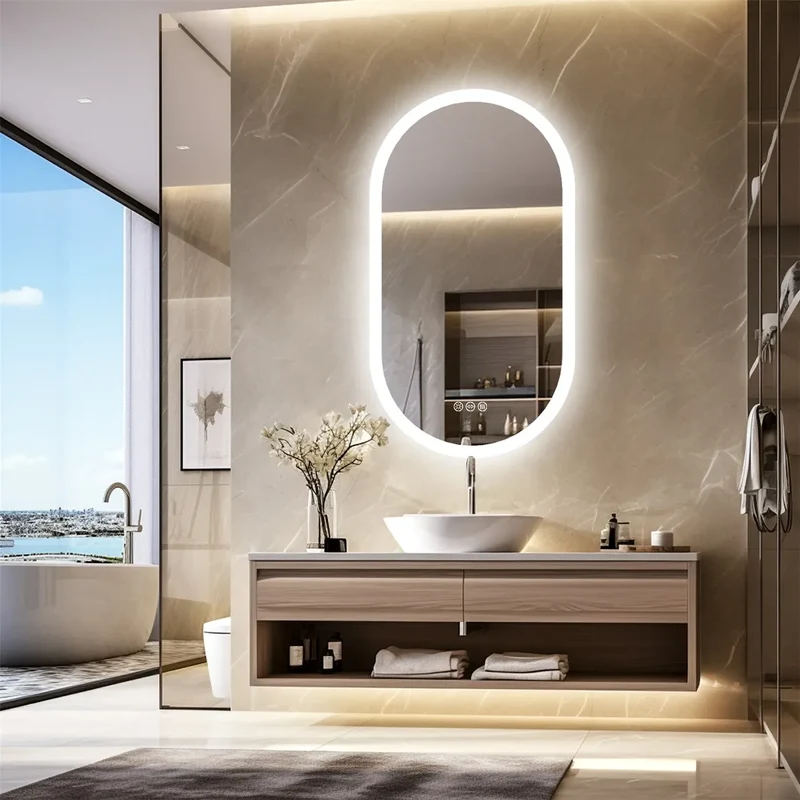 Miroir Ovale Salle de Bain LED 50x100 cm – Rétroéclairage Tactile