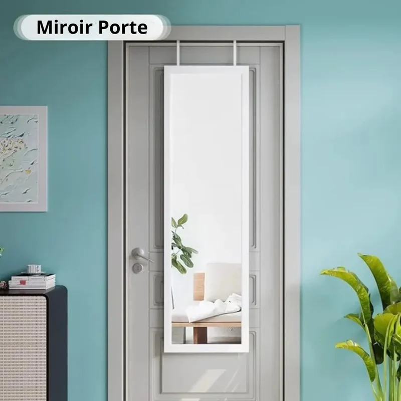 Miroir Porte Pleine Longueur 110x40 cm – Cadre Blanc, Mural ou Sol