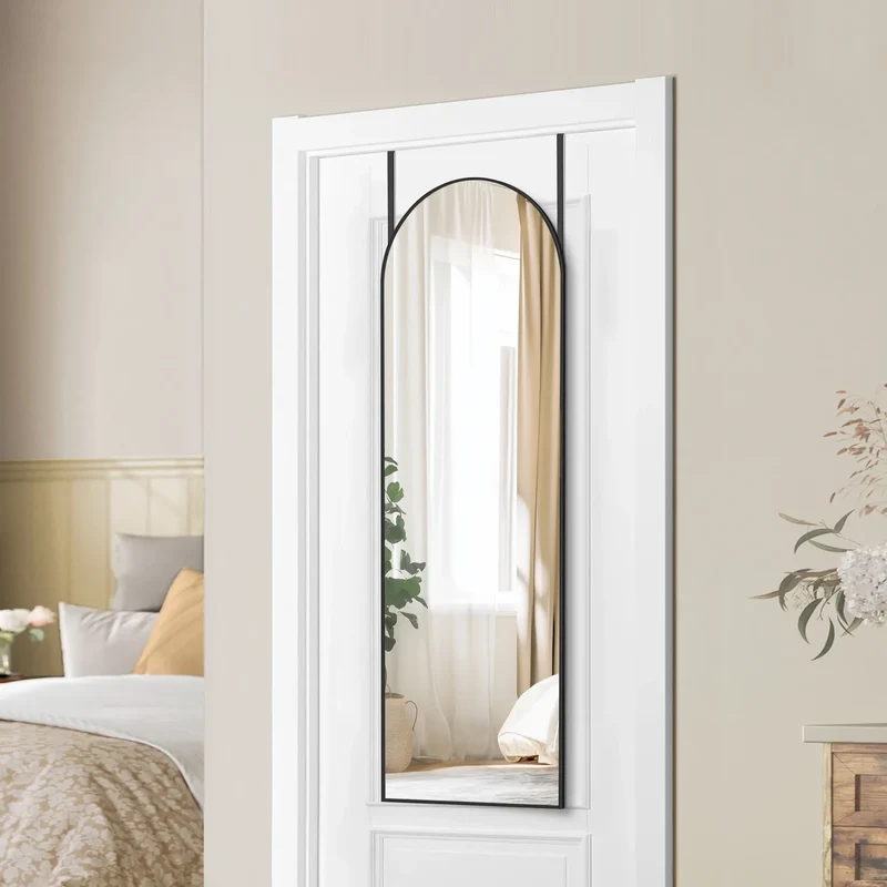 Miroir de Porte Arqué 120x40 cm – Cadre Aluminium Noir, Pose Sans Perçage