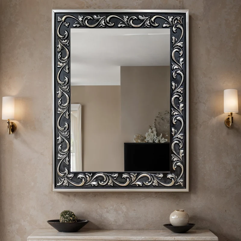 Black & Silver Baroque Wall Mirror – Ornate Scrollwork Frame | Onyx Scroll