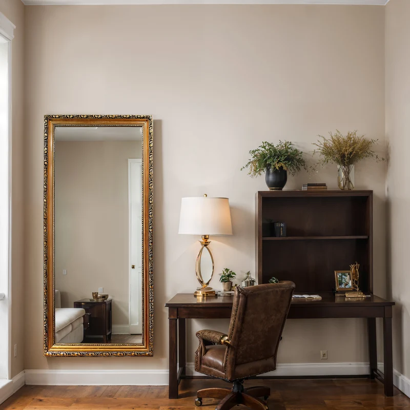 Gold & Black Baroque Full-Length Wall Mirror – Sculpted Frame | Gilded Elegance