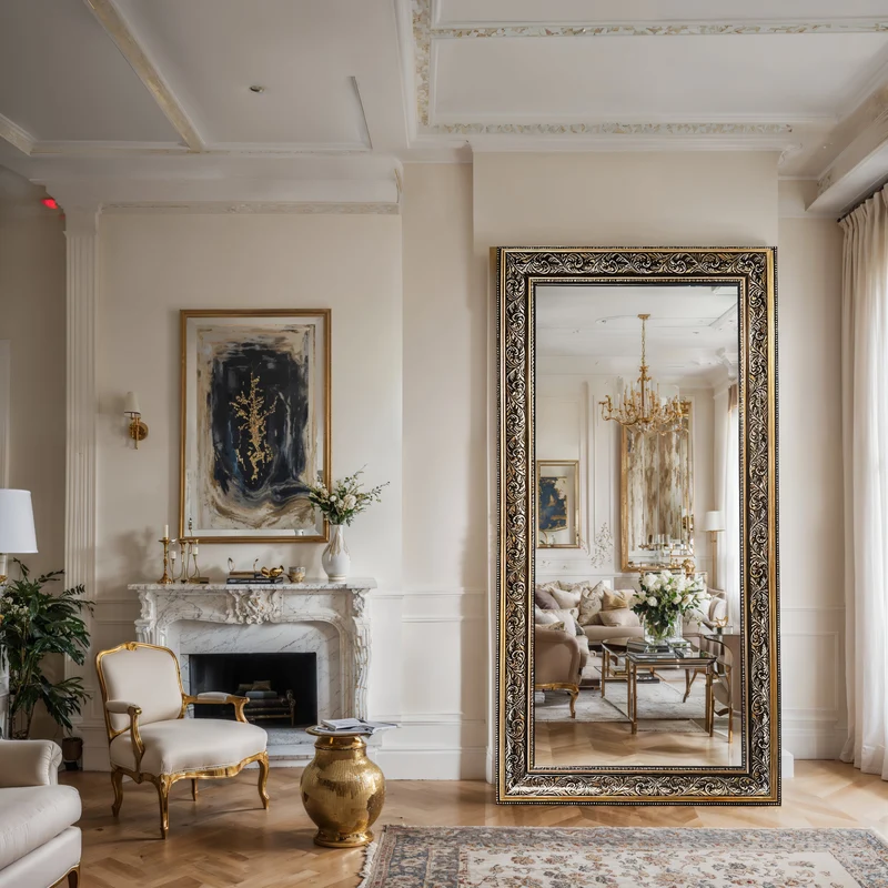 Black & Gold Baroque Full-Length Wall Mirror – Carved Eco Frame | Nocturne Royale