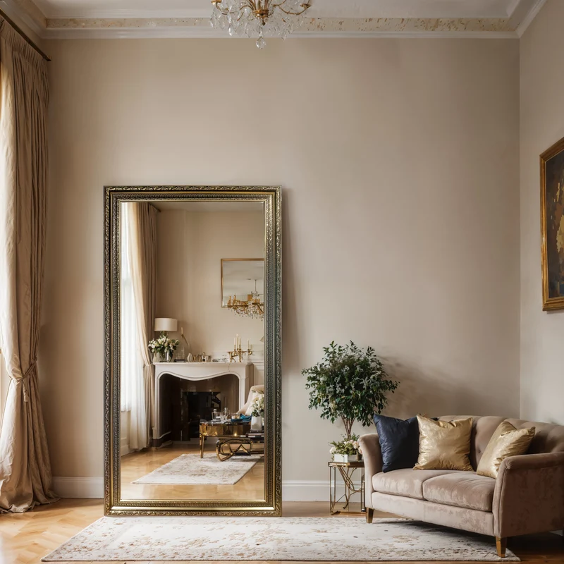 Ornate Gold Full-Length Wall Mirror – Gilded Antique Frame | Luminous Gilded Elegance