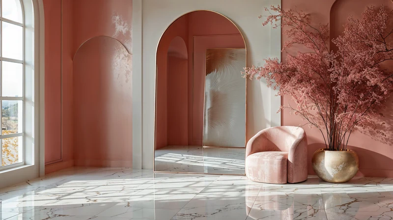 Arched Wall Mirror with Brushed Rose-Gold Frame – Slim Aluminium | Aurora Blush