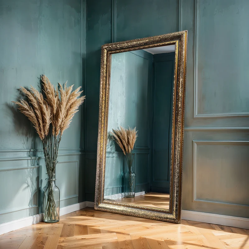 Gold & Black Baroque Full-Length Wall Mirror – Ornate Frame, 8.6 cm Profile | Imperial Grandeur