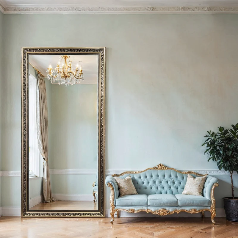 Gold & Antique Silver Baroque Full-Length Wall Mirror – Carved Frame | Regal Époque