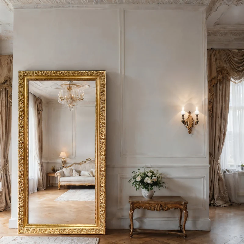 Gold Baroque Full-Length Wall Mirror – Floral Gilded Frame, 7 cm Profile | Golden Flourish