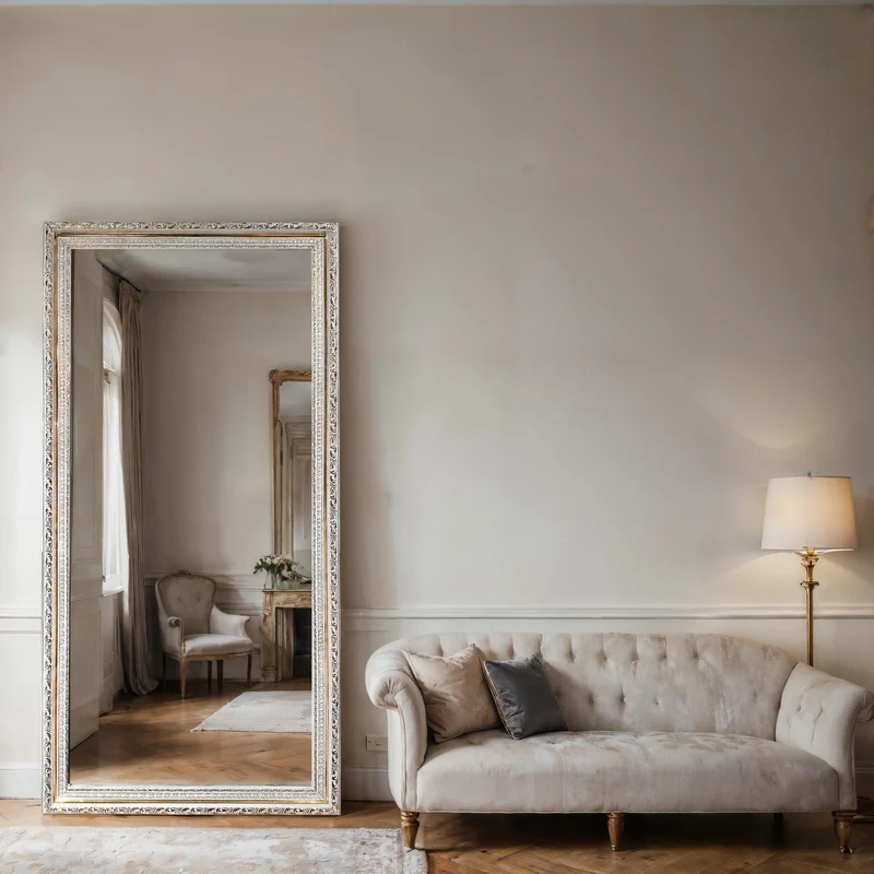 Ivory Ornate Full-Length Wall Mirror – Hand-Carved Wood Frame, 7 cm Profile | Ivory Majesty