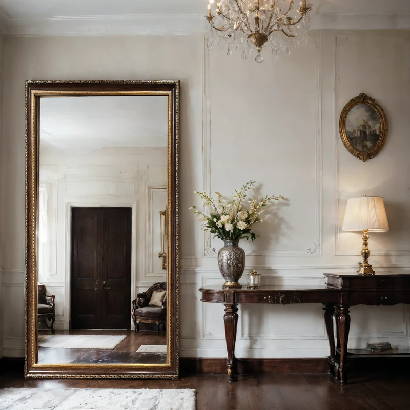 Dark Wood & Gold Full-Length Wall Mirror – Hand-Carved Ornate Frame | Regal Harmony
