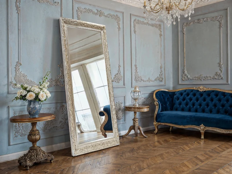 Silver Full-Length Wall Mirror – Hand-Carved Floral Eco Frame | Imperial Bloom