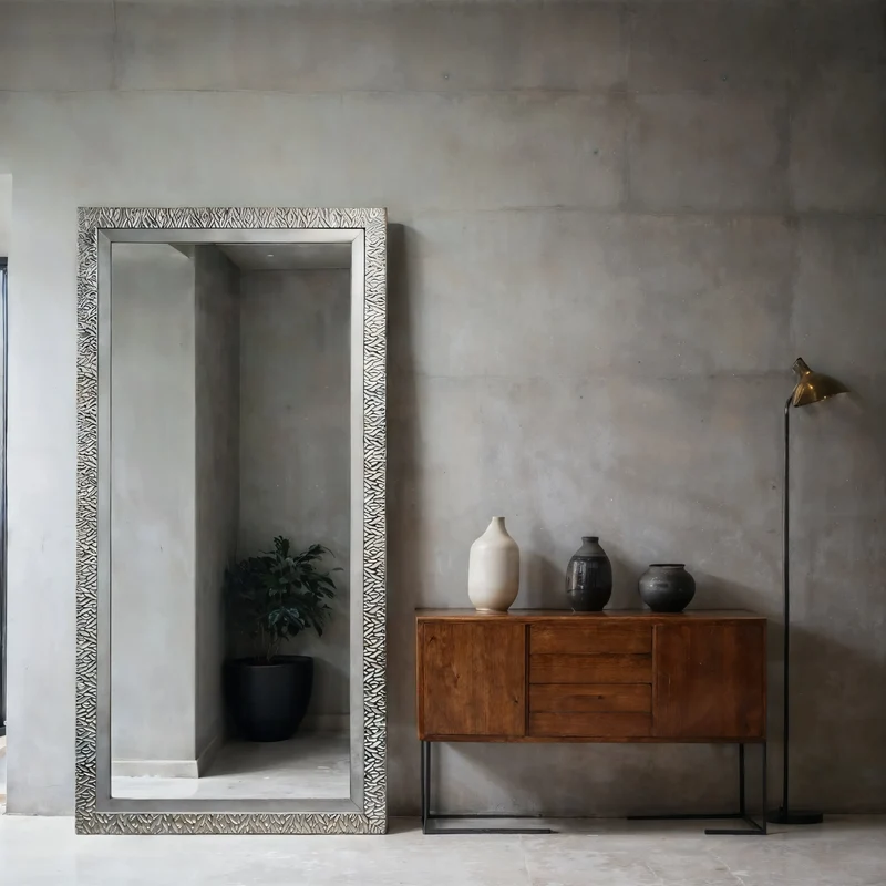 Silver Leaf Full-Length Wall Mirror – Handcrafted Textured Frame, 7 cm Profile | Silver Leaf Elegance