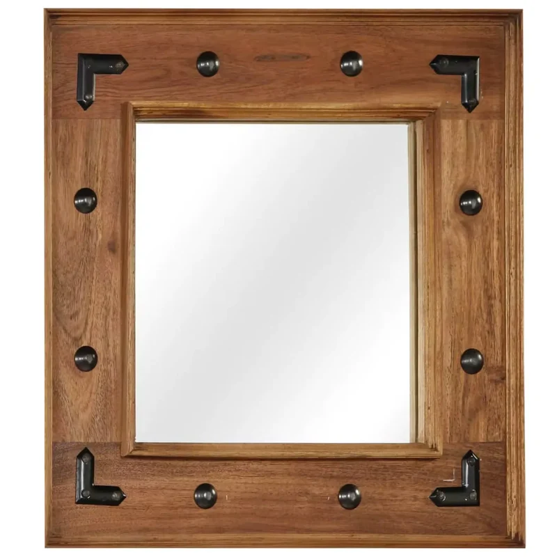 Miroir Acacia Massif – Cadre Bois et Acier Noir 50x50 cm