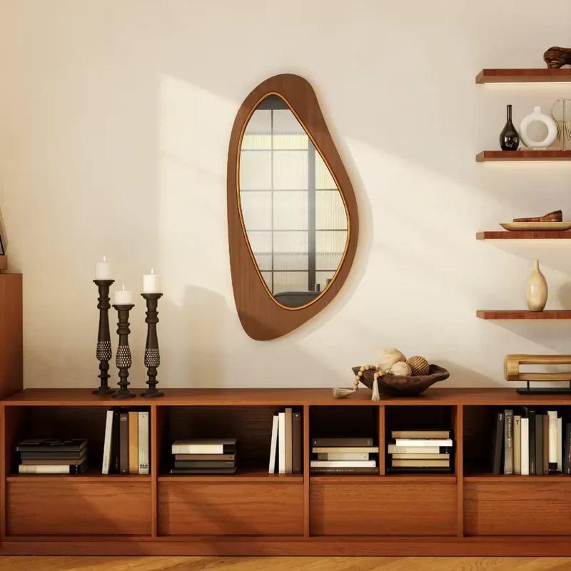 Miroir Bois Organique 45x91 cm – Forme Libre Placage Pin