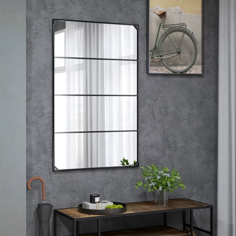 Miroir Style Industriel Métal Noir 109×69 cm – Verrière Murale
