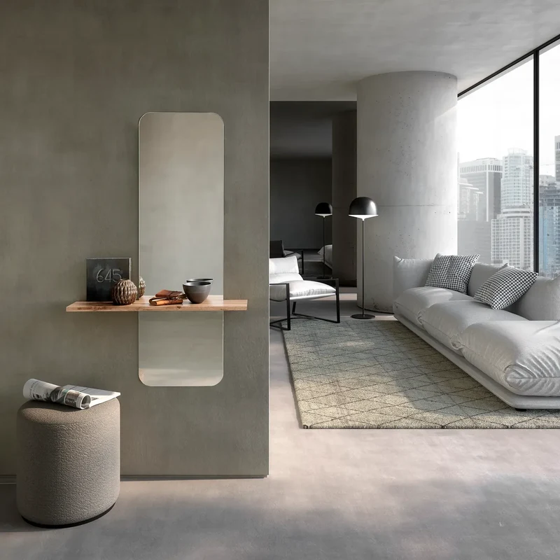 Miroir Mural Déco avec Étagère Bois 130 × 40 cm – Style Scandinave