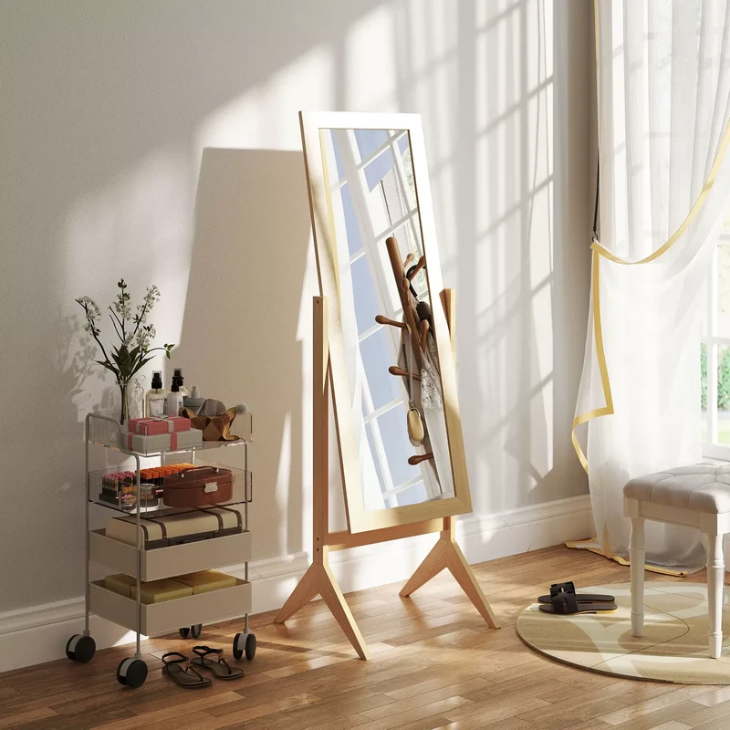 Miroir Chêne sur Pied Pleine Longueur 148 cm Inclinable 2 Positions