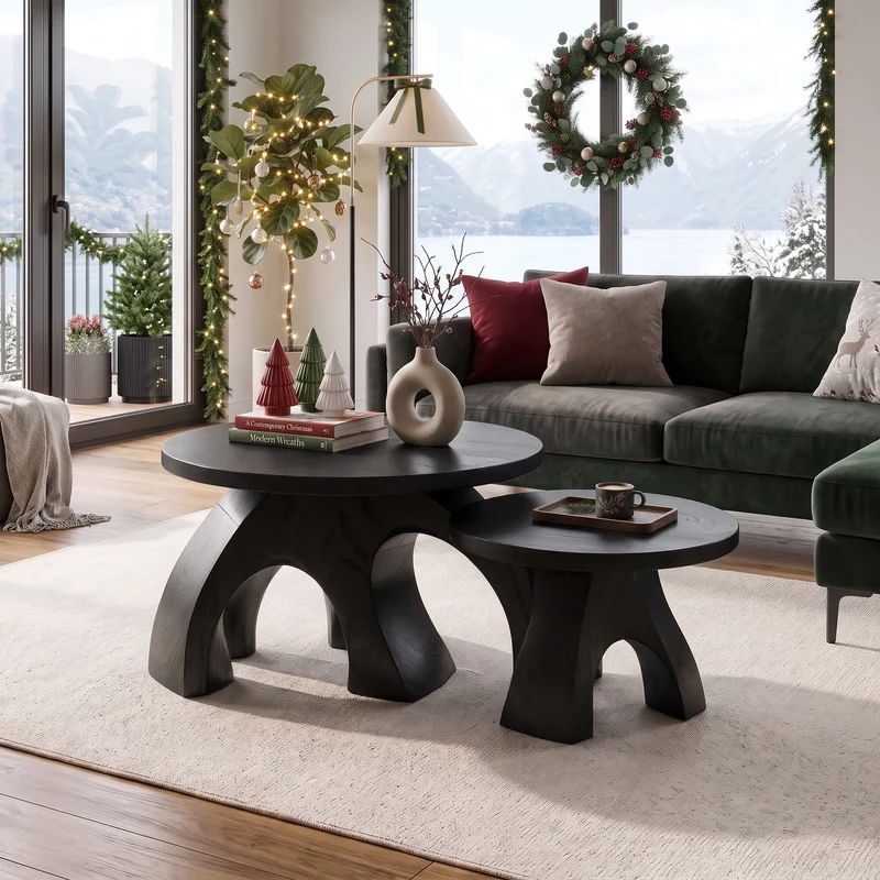 Handcrafted Xmas Round Coffee Table Luxury Apartment SILDTTRCF186