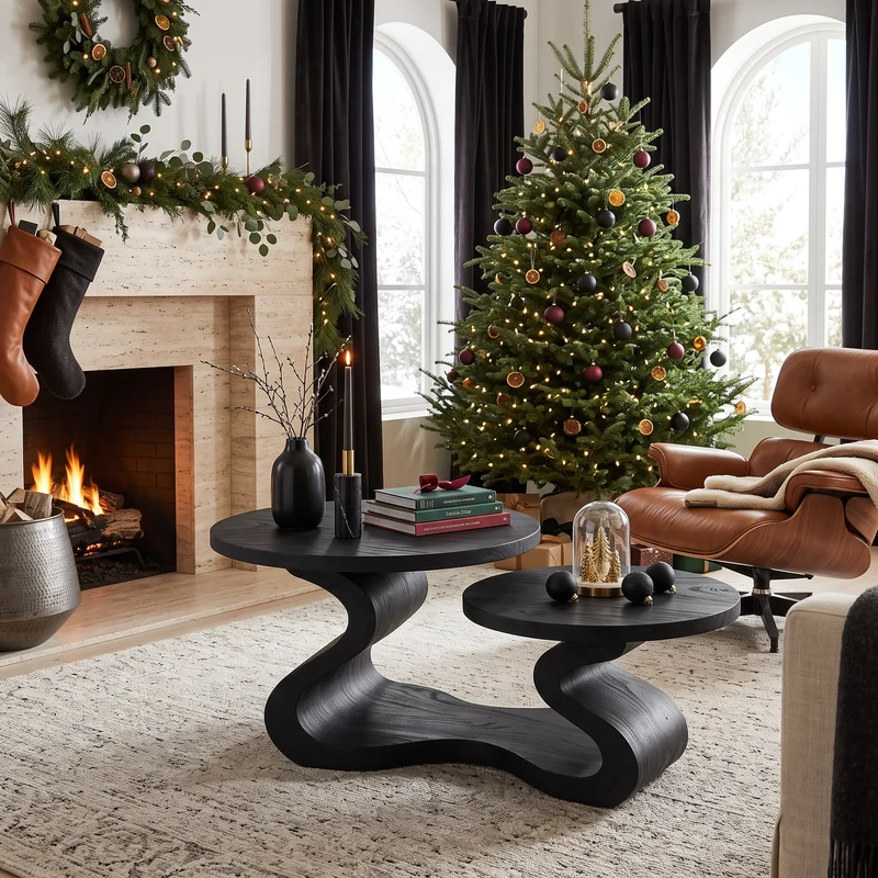Organic Modern Christmas Round Coffee Table Coastal Residence SILDTTRCF180