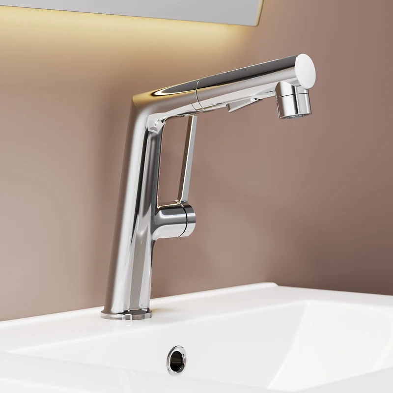 SONNI Waschtischarmatur verchromt, 3 Wasserauslassmodi Dualer Wasserfluss automatische Rückziehfunktion