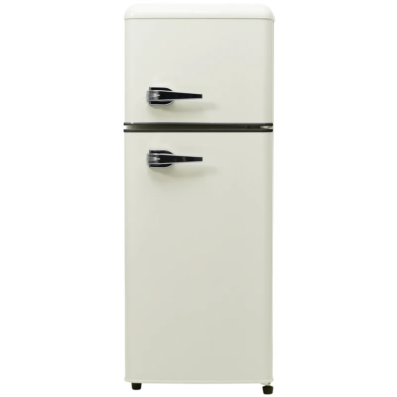 SONNI Retro Kühlschrank Kühl Gefrier Kombination mit 2 Türen, 92 Liter Gesamtvolumen 28 Liter Gefriervolumen LED Licht Glasregale Türregale 105.5 x 41 cm